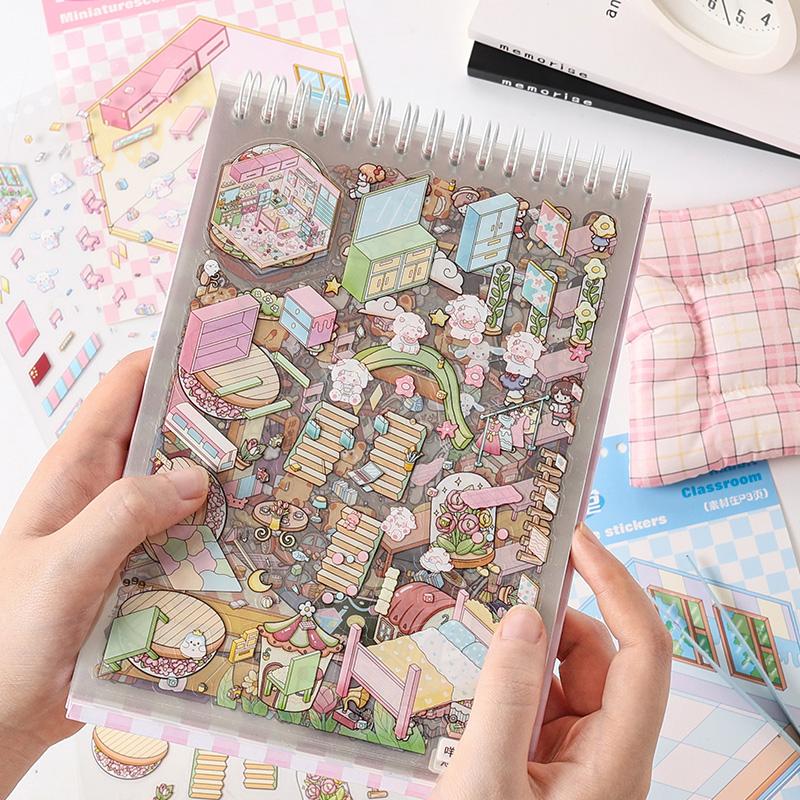 40Pcs Cartoon Sticker Book Diy The Sims Series 3D Stereoscopic Scene Sticker Book Gift For Kid Child Kawaii Stationery Stickers
