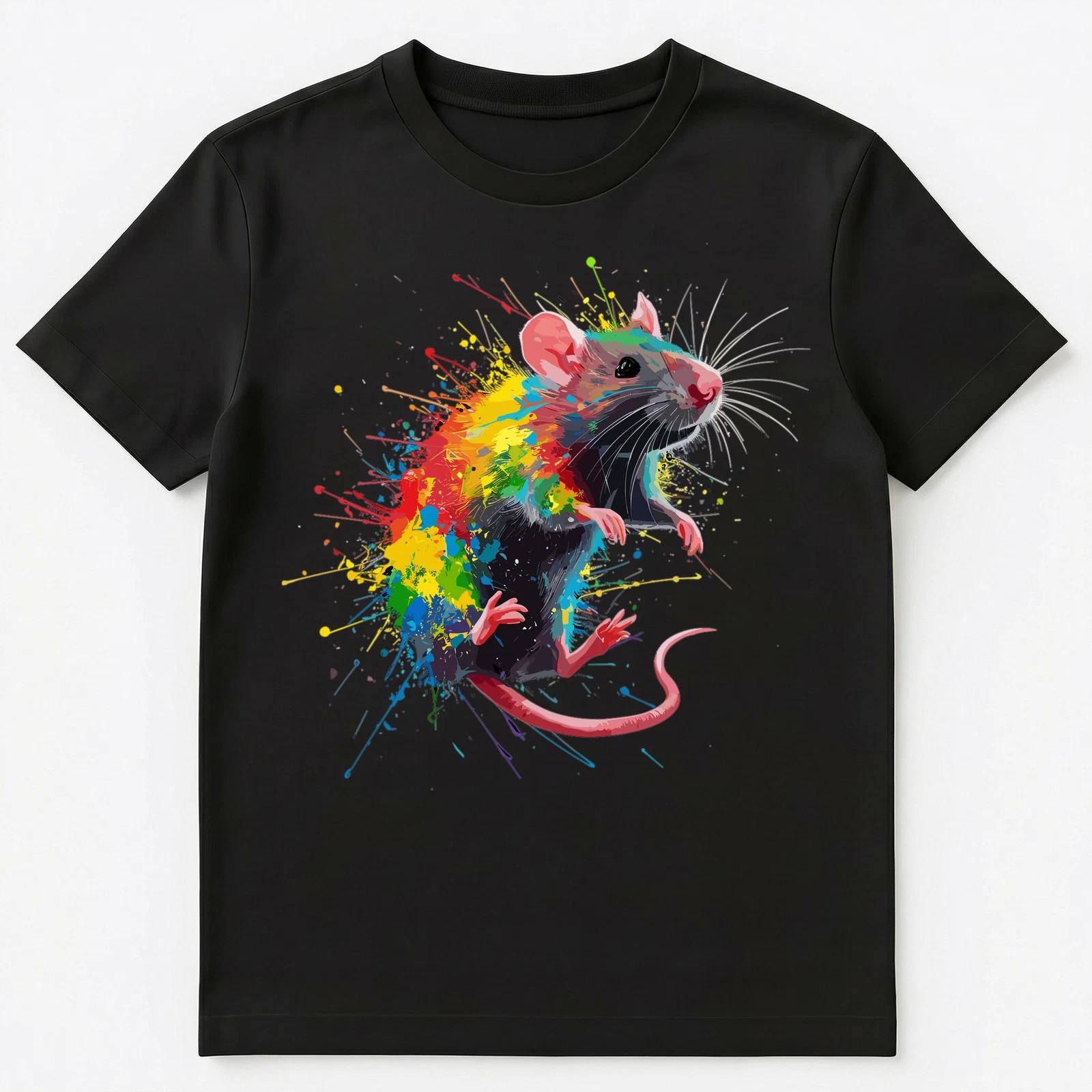 

Colorful Paint Splash Rat Art Graphic Unisex T-Shirt 4XL