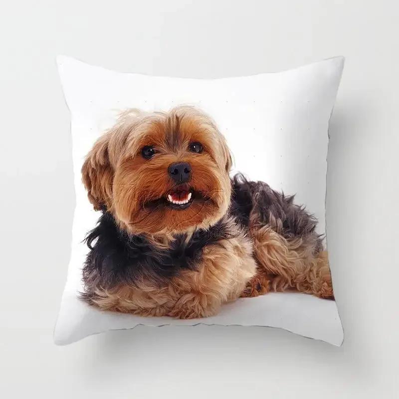 1Pc Cute Dog Yorkie Bichon Yorkshire Decor Print Pillow Case Bedroom Sofa Waist Cushions Cover Car Decoration Cushion