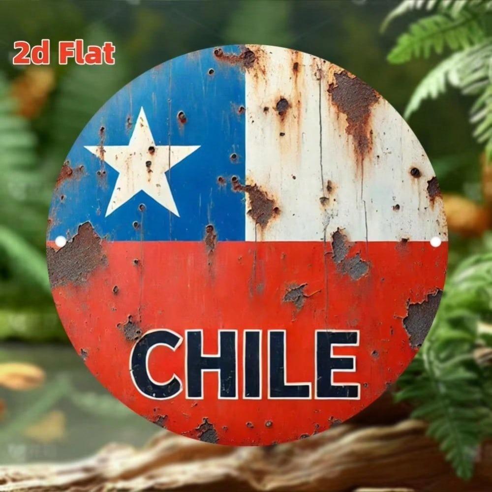 Vintage Chilean Flag Metal Tin Wall Sign Retro Home Decor