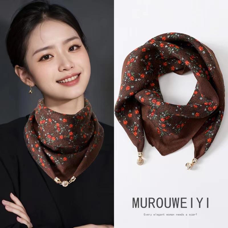 Women's Magnetic Triangle Neck Protection Scarf - Cotton & Linen High-End Square Scarf for Autumn/Winter