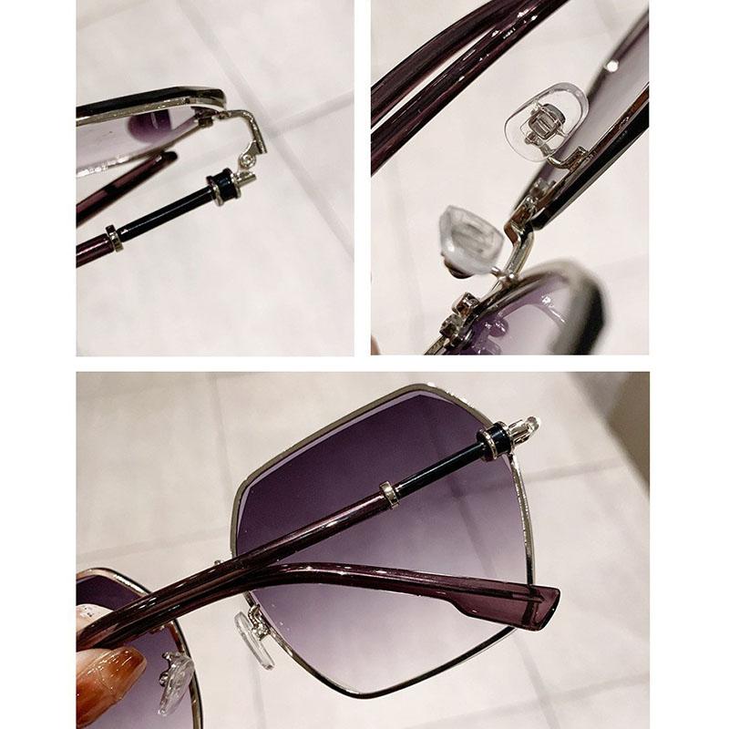 Non-polarized Metal Frameless Sunglasses Stylish Large Frame Women's Square Sunglasses Fashion Transparent Versatile Sunglasses