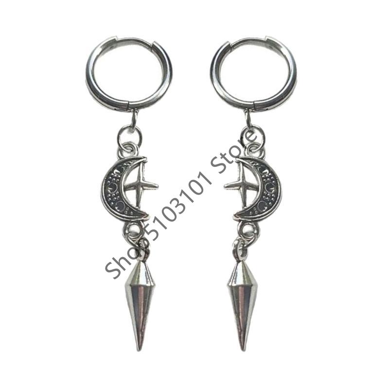 

X6HE Lightweight Gothic Spikes Earrings with Mystical Moon and Star Handmade Jewelry