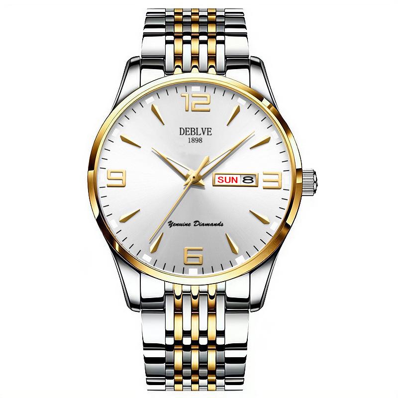 Men's Ultra-Thin Luminous Waterproof Alloy Wristwatch with English-Chinese Calendar and Solid Steel Band
