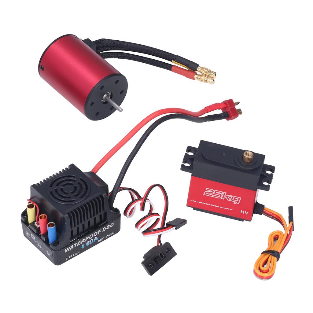 S3650 5200KV Brushless Motor Kit with 60A ESC 25KG Metal Steering Gear for 1 10 1 8 RC Car