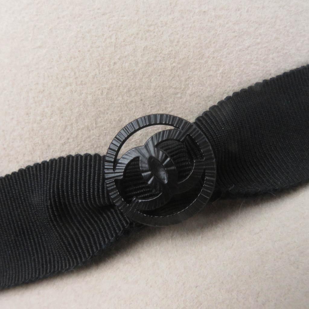 Excellent CHANEL Hat COCO Mark Button Fedora Hat Beige Felt Women M 13B Used