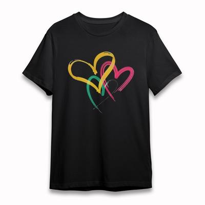 Damski T-shirt Soft Classic Plus Size Żółty Zielony Różowy Ręcznie Rysowane Serca