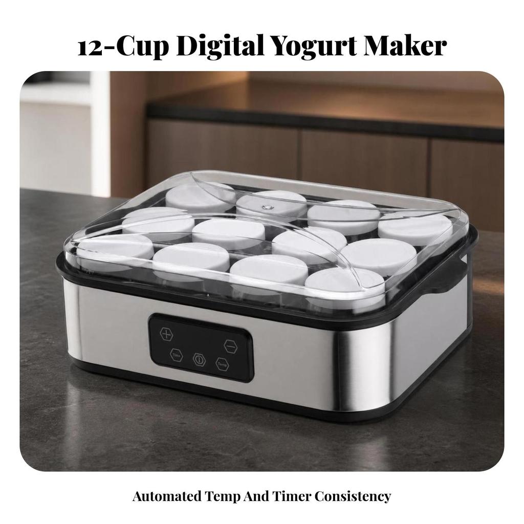 Yogurt Maker with Transparent Lid | StainlessSteel Body, FrontMounted Control Panel, Countertop