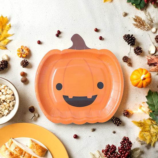 Halloween Pumpkin Paper Plates Black Orange Pumpkin Grimace Plates Disposable Serving Trays for Halloween Party Favors