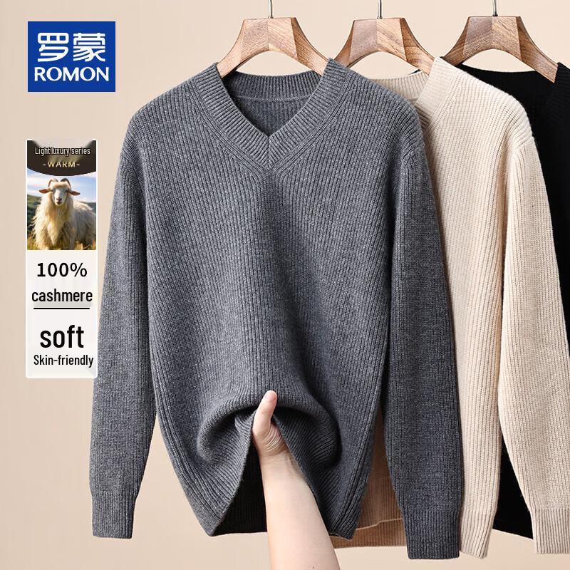 ROMON Men's V-Neck 100% Pure Cashmere Sweater