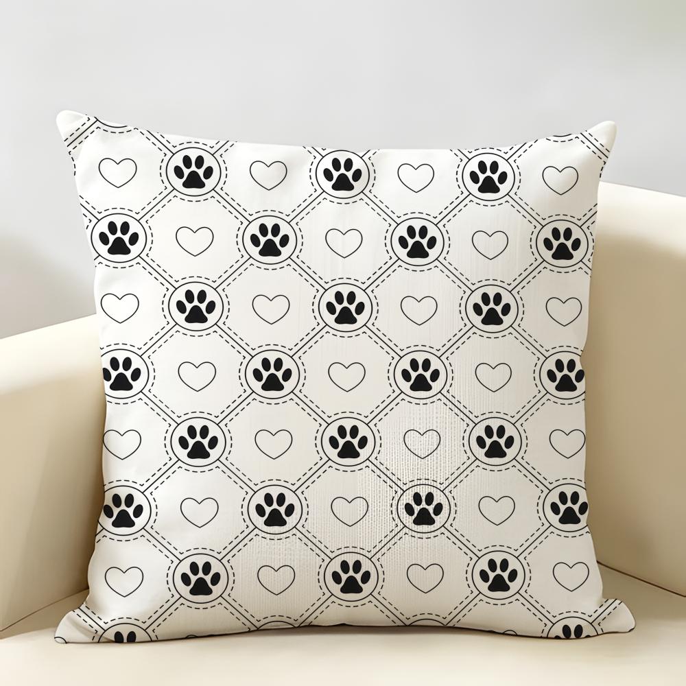 Cute Dog Paw Pattern Cushion Cover Natural Linen Organic Fabric DoubleSided Printing Room Sofa Decor Pillow Case