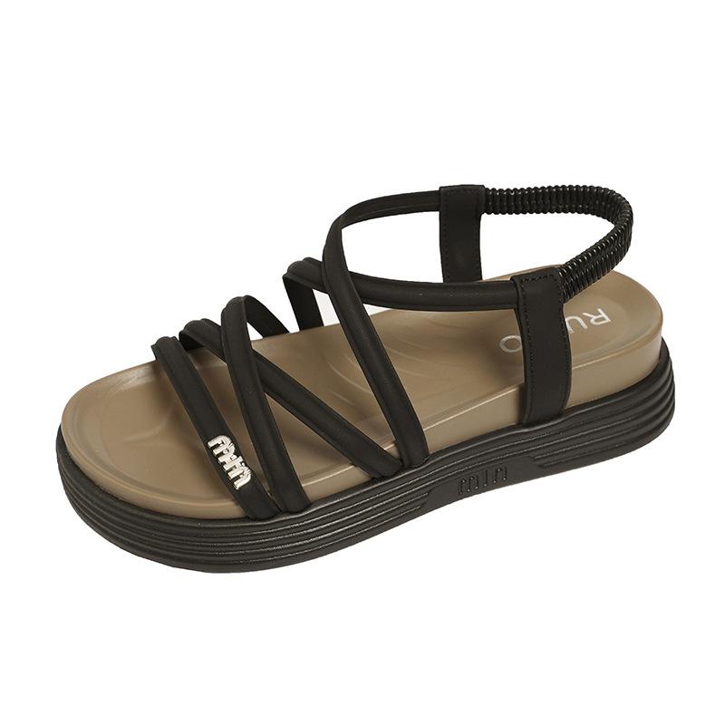 Rome with Skirt Sandals Women's 2025 Summer New Open-toed Versatile Beach Platform Super Soft Black Outer Sandals