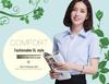 Camisa Social Feminina Slim Fit de Manga Curta - Branca com Listras Azuis, Sem Ferro, Gola V.