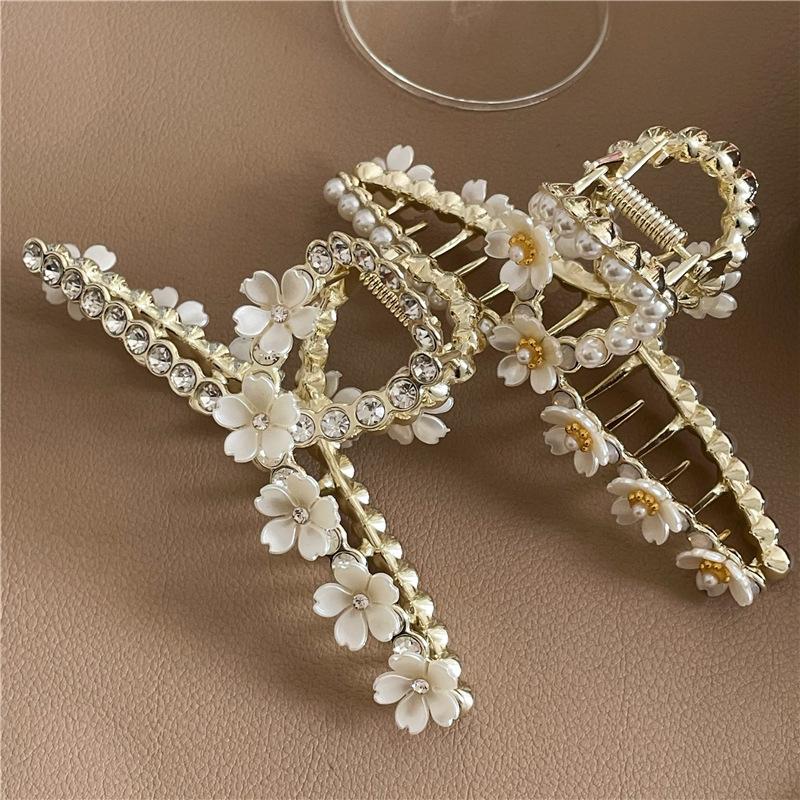 Hibiscus Camellia Flower Hairpin Large Size Grab Clip Female Summer Shark Clip Headdress Pearl Hairpin