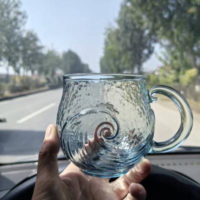 Wellen Glasbecher 350ml Handgefertigt Ozean-Stil Tasse Mit Einzigartiger Wellenstruktur Für Kaffee Tee Und Saft Heiße Kalte Getränke