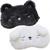 2 Pcs Cute Sleepping Eyemask Black Cat & White Dog Animal Cartoon Style Silk Feeling Plush Eye-Shade Cover Blinder