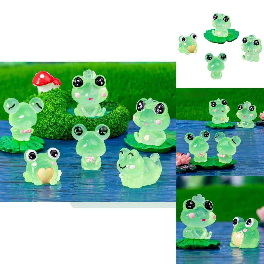 Cute Luminous Frog Figures Resin Animal Ornament For Car Desktop Decoration