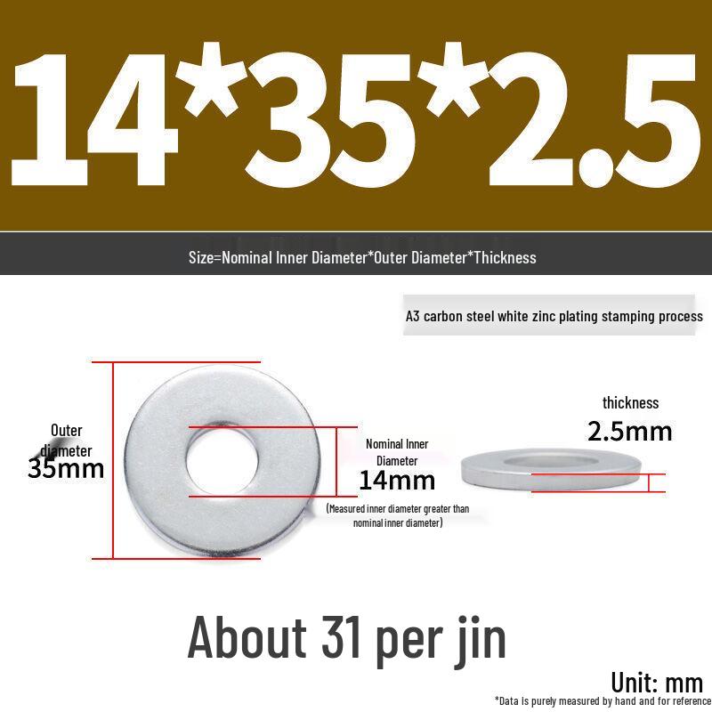 Extra Large Galvanized Metal Flat Washer - Thickened Round Screw Washer M6-M16