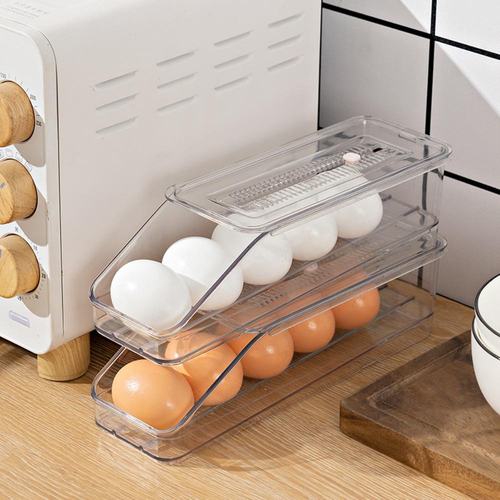 

Transparent Rolling Fridge Egg Holder Plastic Egg Organizer New Egg Storage Box