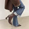 Pointed Toe High Heels Women's 2026 New Autumn and Winter French Retro Block Heel Beautiful Skinny Booties