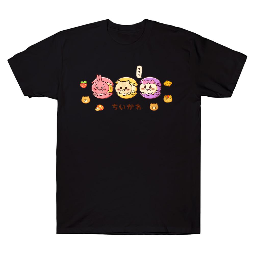 Chiikawa Macaron T-Shirt Kawaii Japanese Anime Tee Summer Cotton T Shirts Women Men Casual Tee Clothes Kawaii Y2K