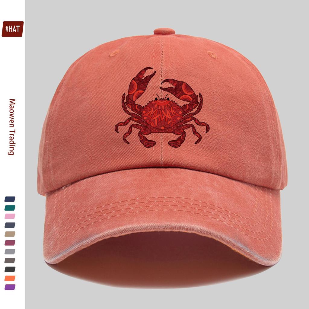 Casquette de camionneur imprimé Crabe Rouge Réglable Snapback Convient aux Hommes Femmes Légère Vintage Lavée Crabe Fête de Plage