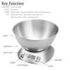 Digital Kitchen Scale with Removable Bowl 2.5L Volume Electronic Stainless Steel Food Scale for Cooking Baking Room Temperature