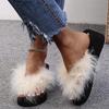 Fashion Summer Fluffy Fur Platform Flip Flops for Women Fashion Pearl Decor Wedges Sandals Woman Thick Sole Non Slip Outdoor Slippers