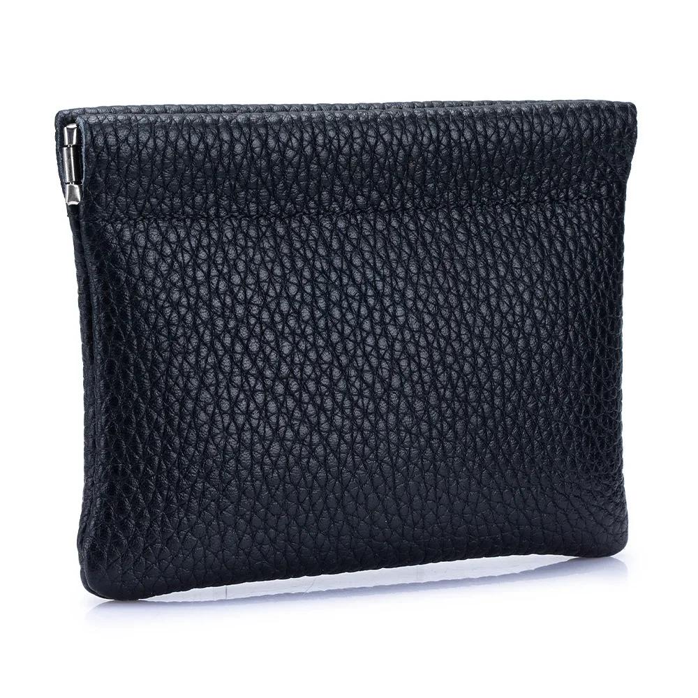 Mini Coin Purse Genuine Leather Small Coin Wallet Pebble Pattern Leather Squeeze Coin Purse Pouch Change Holder for Men & Women