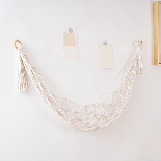 Woven Cotton Toy Net, Boho Wall Hanging Organizer, Handmade Storage Hammock for Stuffed Animals, Kids Room Nursery Decor