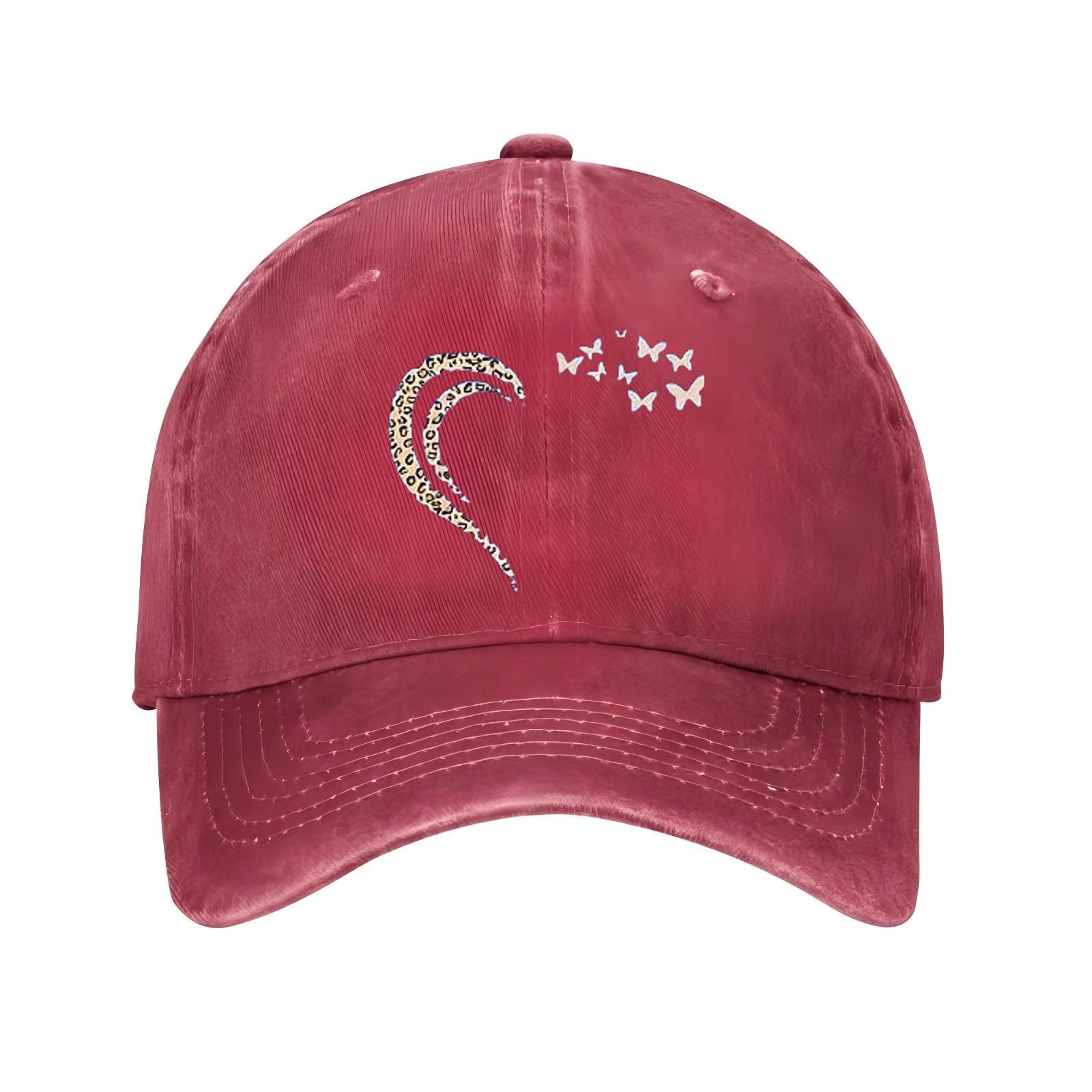 Leopard Heart Butterfly Print Baseball Cap Casual Adjustable Outdoor Sun Hat Unisex Cotton One Size