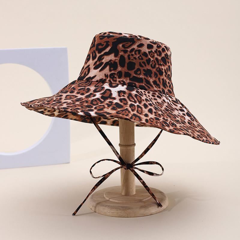 Hot sale printed leopard print bucket hat women's European and American fashion big eaves windproof sunshade basin hat spot