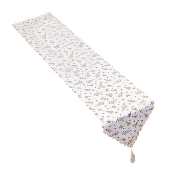 

Декор кисточками Длинная дорожка на стол Праздничная атмосфера Рождественский штамп Листья Принт Скатерть Рождественское украшение Домашнее украшение