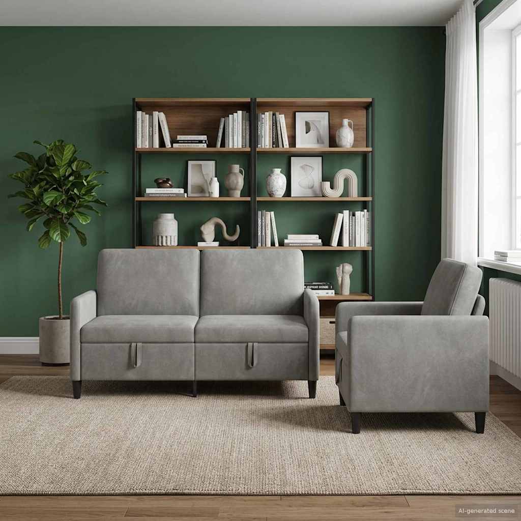 Sofa Set with Storage 2 pcs Light Grey Polyester