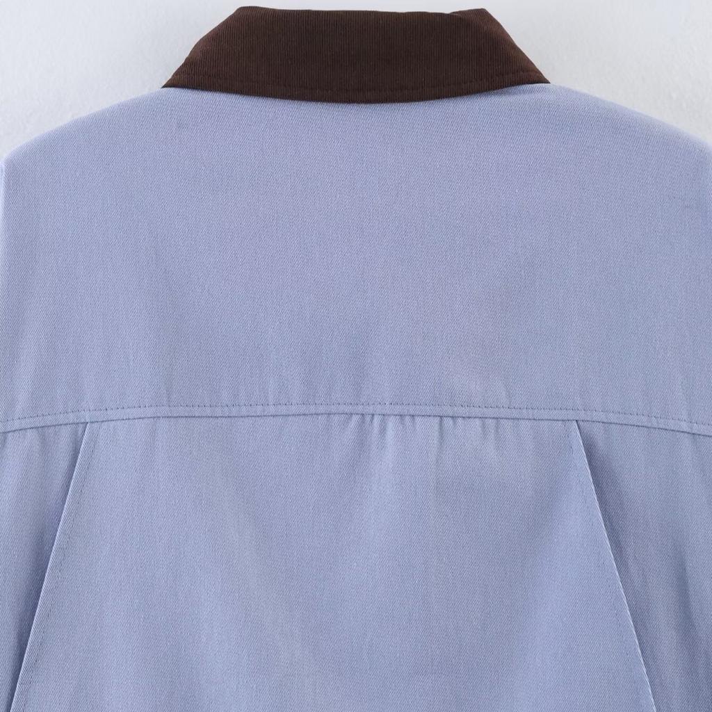 2026 spring new product European and American cross-border women's clothing street fashion blue splicing collar jacket w107 8885