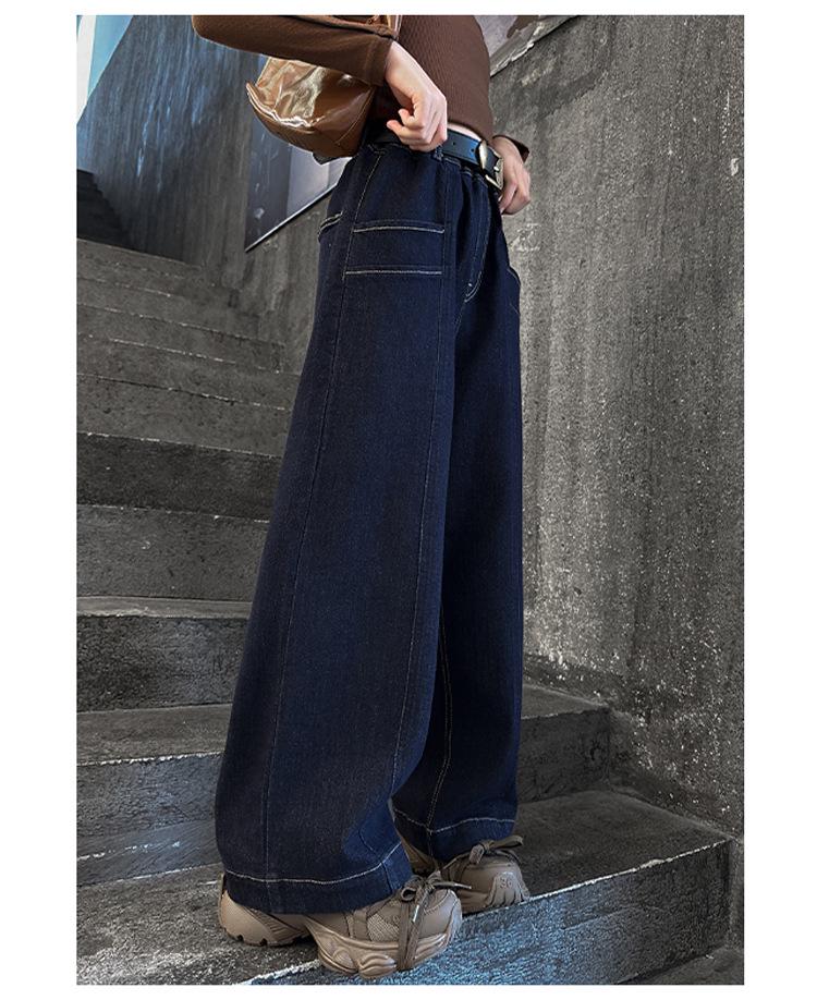Winter 2025 Girls' Fleece-Lined Wide-Leg Jeans - Warm, Solid Color, Casual Long Pants