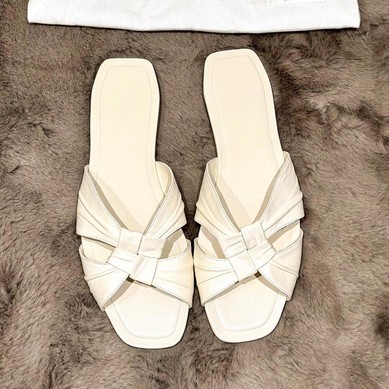 

! Row square-headed open-toed one-word drag summer casual butterfly knotted flat-bottomed slippers women 34 чорний