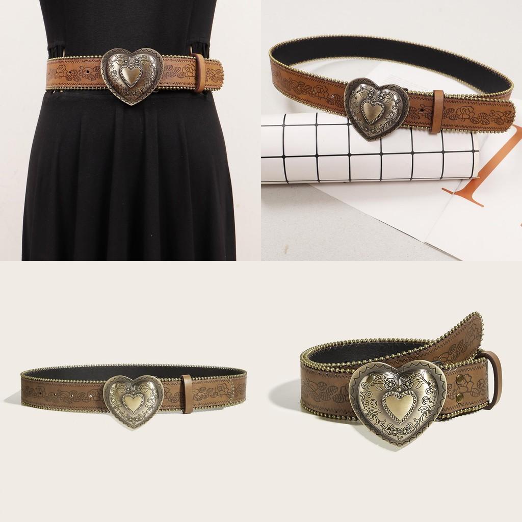 Shaped Heart Retro Rivet Belt Pu Leather Alloy Snap Closure Men Teens Streetwear