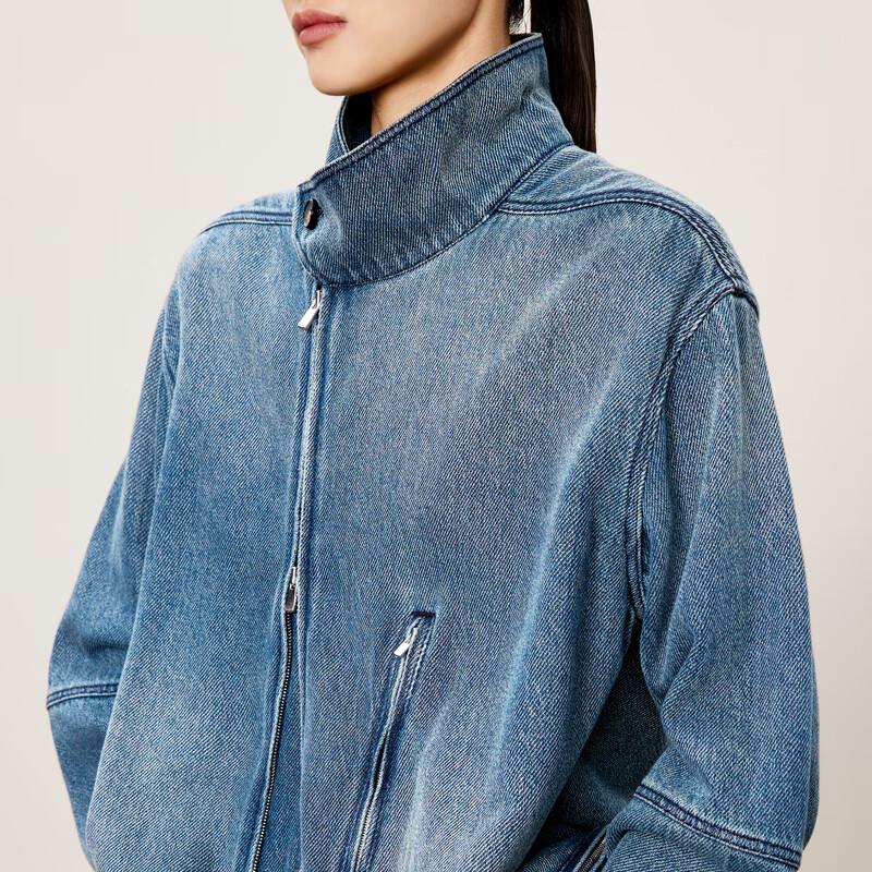 LESS 2024 Autumn Loose Stand Collar Straight Denim Jacket