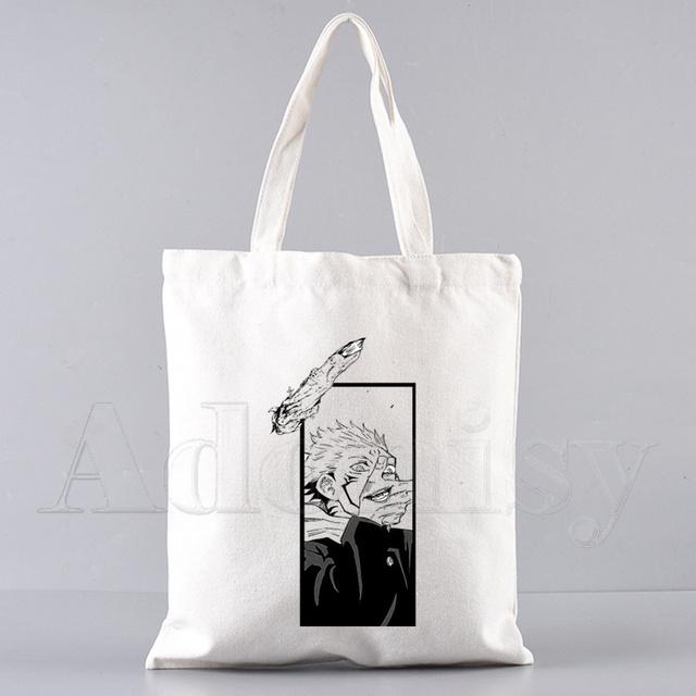 Borsa Shopping in Tela da Donna Jujutsu Kaisen Stampa Lettere Borsa a Spalla in Tessuto Femminile Borsa a Mano Eco Tote Riutilizzabile per la Spesa
