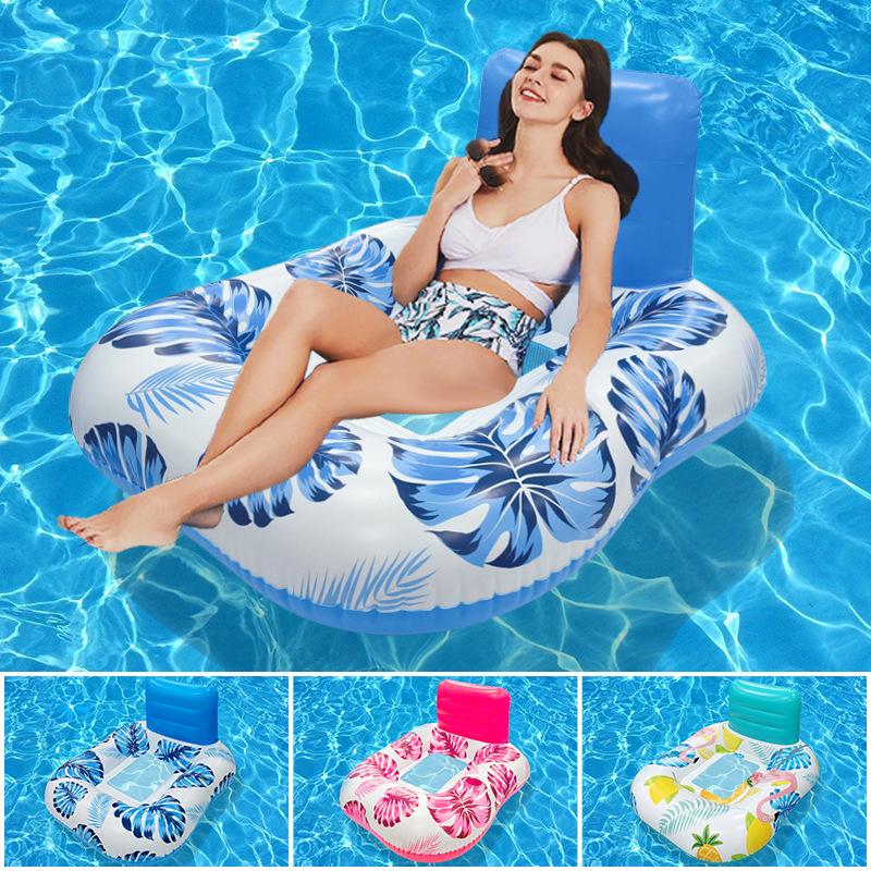 Tumbona Flotante Inflable Plegable Transfronteriza con Respaldo y Malla
