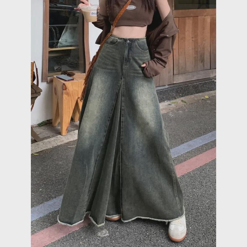 Damen American Retro High-Waist Denim A-Linie Fischschwanzrock - Herbst/Winter Mittellang Slim Fit