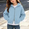 Girls Hooded Zip Up Long Sleeve Sweatshirt Color Casual Top for School and Daily Wear