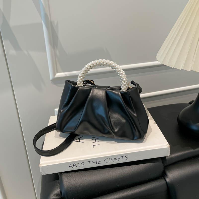 Pleated Fashion Pearl Handbag Spring New Versatile Texture Shoulder Crossbody Small Square Bag