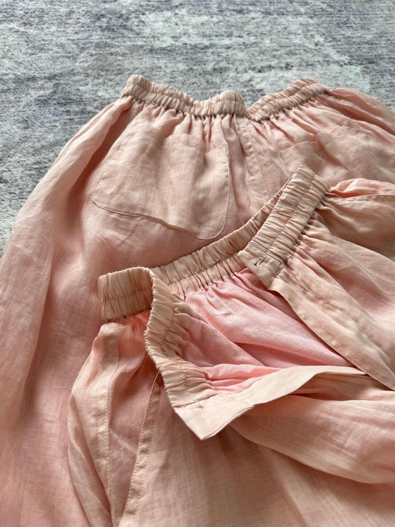 2024 Summer Arrival: Women's Shrimp Pink Tulle Linen Wide-Leg Long Pants