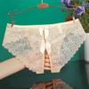 Women Panties Low Waist Open Crotch Bow Decor Thin See-through Lace