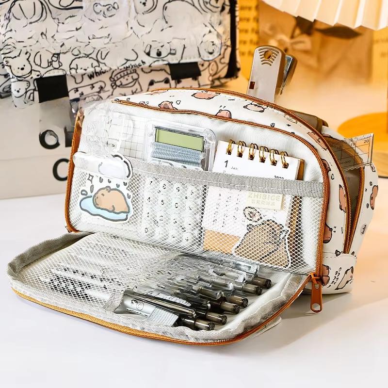 Kawaii Kapibara Pencil Case Large Capacity Multifunction Storage Bag Creative Flip Cartoon Stationery Bag Office Supplies