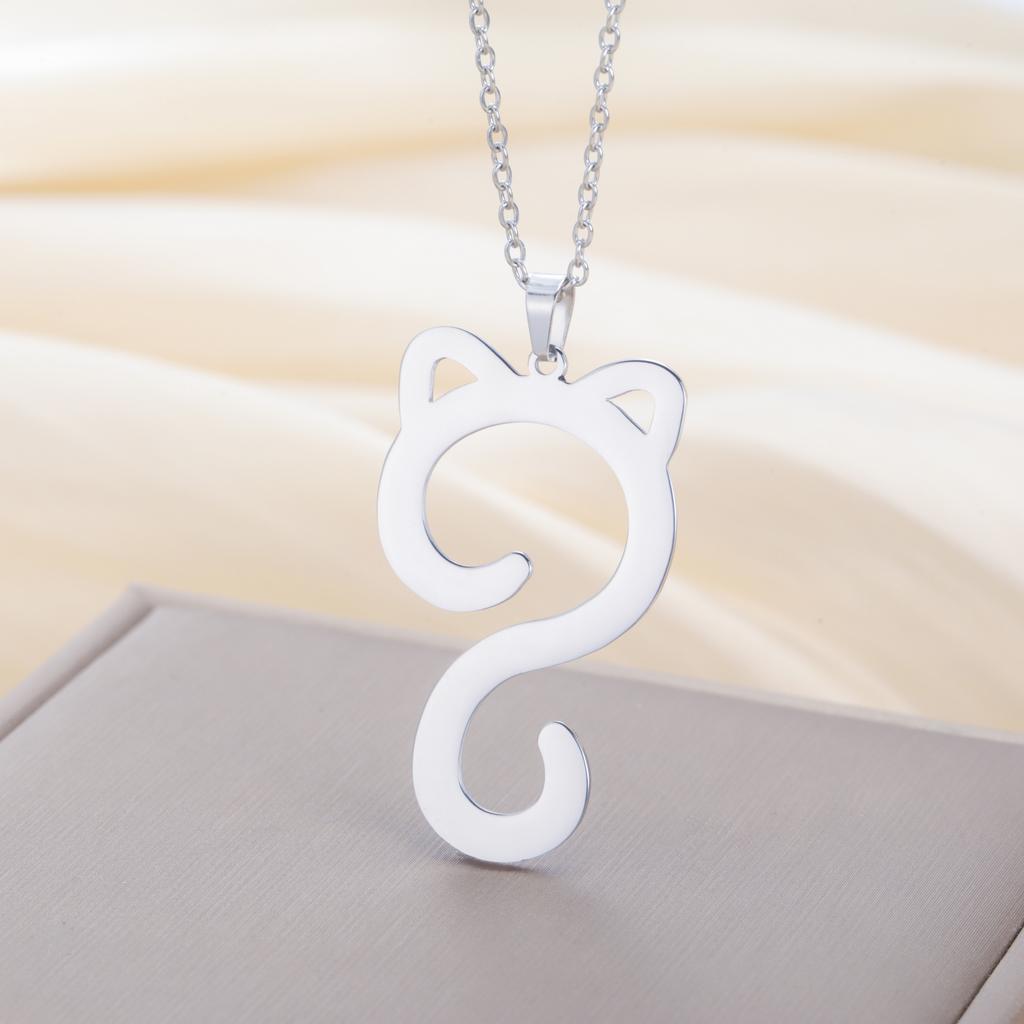 Cat Tail Pendant Necklace Stainless Steel Simple and Cute Cat Charm Women's Necklace Elegant Party Gift Jewelry