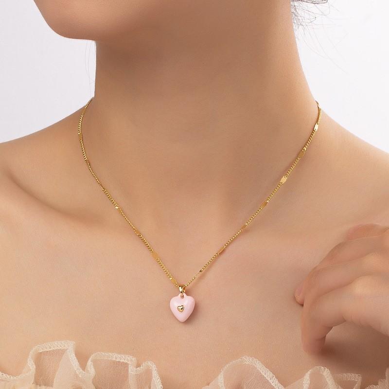 Meier K-stylefashionable purple enamel dripping glaze heart necklace clavicle chain stacked inssweater chain