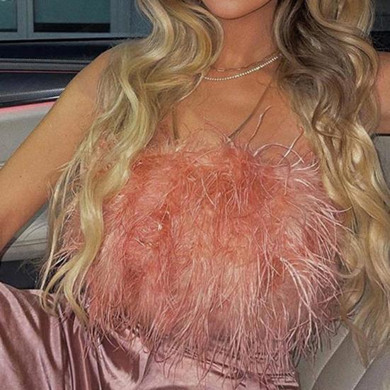 Party Crop Top Sexy Fluffy Skin-touch Sleeveless Off Shoulder Lady Camisole Night Party Clothes